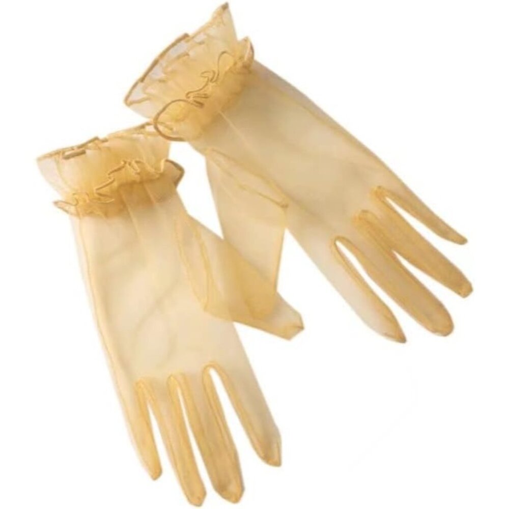 Women's Yellow Evening Short Tulle Gloves Wedding Party Tea Prom Accessories